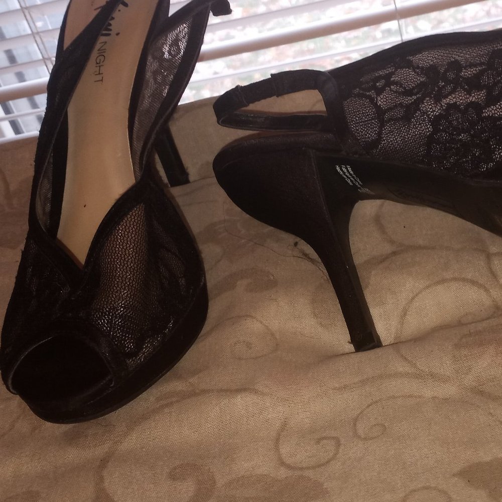 Sexy black lace high heel slide
